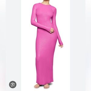NWOT SKIMS Soft Lounge Long Sleeve Maxi Dress - Fuchsia